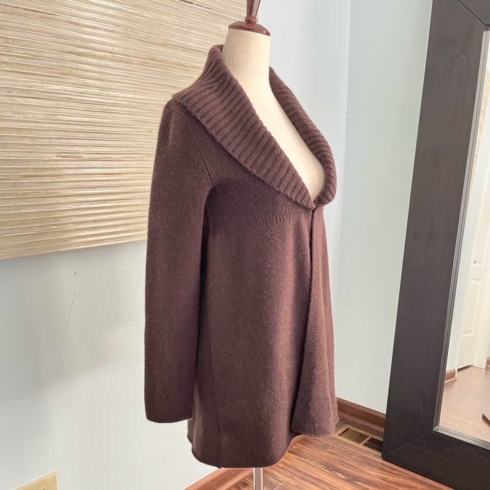 Lord & Taylor chocolate brown longline shawl collar cardigan size S - Picture 7 of 10